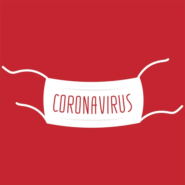 Máscara Médica Fundo Vermelho Com Inscrição Coronavirus Flat Illustration Vector — Vetor de Stock