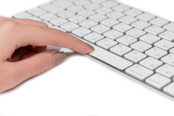 White keyboard from a computer on a white background close-up