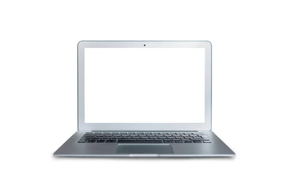 Laptop Com Tela Branca Fundo Branco Isolado — Fotografia de Stock