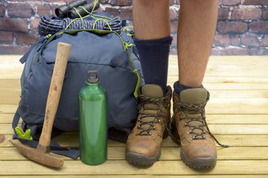 Hiking, cihazları, sırt çantası, bot ve sırt çantası.