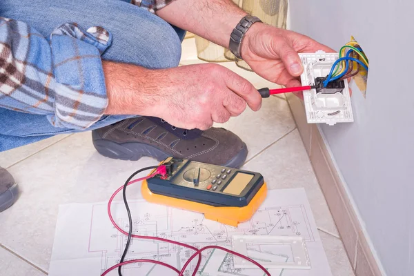 Elektrikçi elektrik tesisinde çalışma.