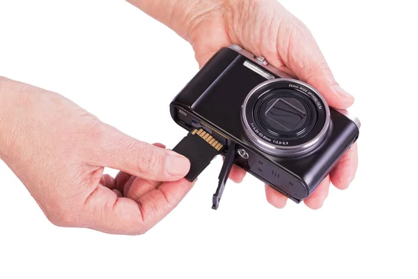 Memory Card  inserted in the camera. — Stock Photo, Image