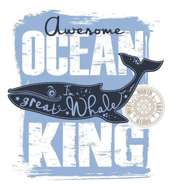 Niesamowite Ocean Król Dzieci Drukuj Ilustracja — Wektor stockowy