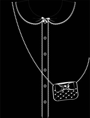 Ön vektör illüstrasyonunda boynuna kız tişörtü takmak için el çırpılmış tasma ve çapraz ceset torbası izi.