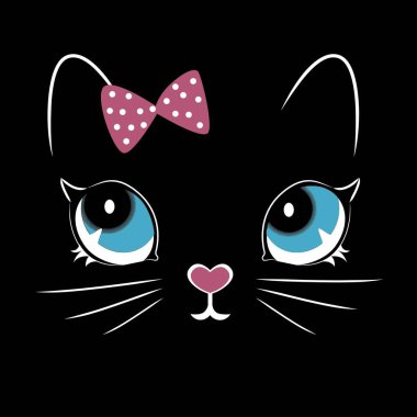 T-shirt için siyah arkaplan vektör illüstrasyon baskısı üzerinde kedi kedi kedi yüzüName