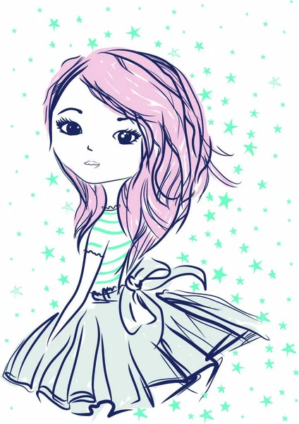 Belle Petite Fille Illustration Vectorielle — Image vectorielle