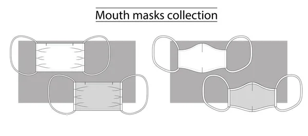 再利用可能な口マスクのセットベクトルの技術的なスケッチ — ストックベクタ