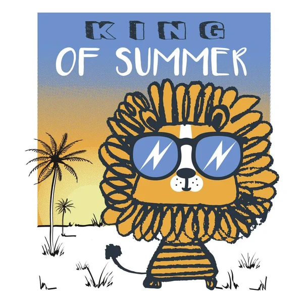 夏のライオンの王ベクトルイラストプリント子供用Tシャツ — ストックベクタ