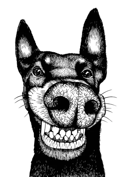 Lachende Grappige Hond Getekend Met Viltstift Witte Achtergrond Vector Illustratie — Stockvector