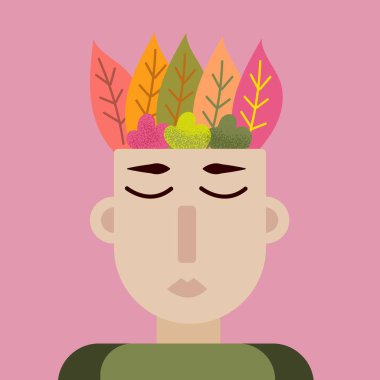 Modern sanat kolajı. Adam sonbaharı bekliyor. Sonbahar yaprağı. Kasım satışı. Seyahat konsepti. Bekleme konsepti Şirin vektör çizimi. Vektör resimleme şablonu.