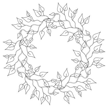 El çizimi çocukları olan karalama koleksiyonu. Tatil dekorasyonu. Kalıplar bırakır. Çiçek vektör çizimi. Doodle tarzı, grafik çizimi. Siyah, beyaz. Vektör kartı.