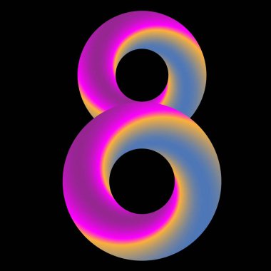 Şekil sekiz, iki gradyan, siyah arkaplan üzerindeki neon moda daireleri şekil 8, geometrik logo, pankart, sonsuzluk işareti