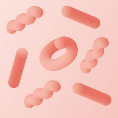 Soyut akışkan 3D şekil. Vektör asgari illüstrasyon. Hipster modern geometrik soyut arka plan. Modern geometrik soyut arkaplan. Canlı mercan rengi. Gelişmiş 3d