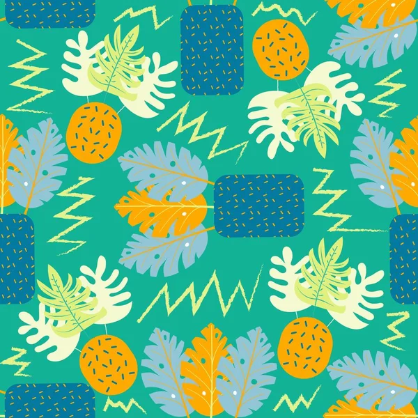 Collage contemporary floral seamless pattern. Modern exotic jungle fruits and plants. Creative design leaves pattern, hand drawn watercolor vector illustration. Monstera print — Stock Vector