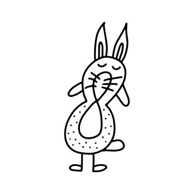 Matematik vektör illüstrasyonu. Oyun tasarımı için beyaz arka planda siyah renkli sekiz numaralı kitapla karikatür çizimi. Eğitim oyunu. Yetişkin Boyama kitabı sayfası.