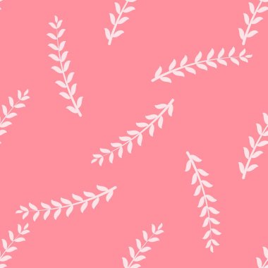 white sprigs of wood on a pink pattern background