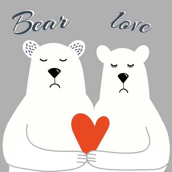 Schattige ijsberen in truien, een zachte en schattige vectorillustratie, een berenpaar, vrolijke knuffels, een beer die een beer knuffelt, voor het ontwerpen van T-shirts, kaarten, groeten, ansichtkaarten, in tekenfilmstijl. — Stockvector