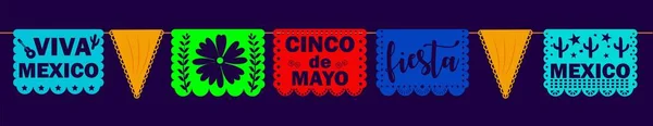 Banner Papel Picado Cinco Mayo Hermoso Estilo Sobre Fondo Púrpura — Vector de stock