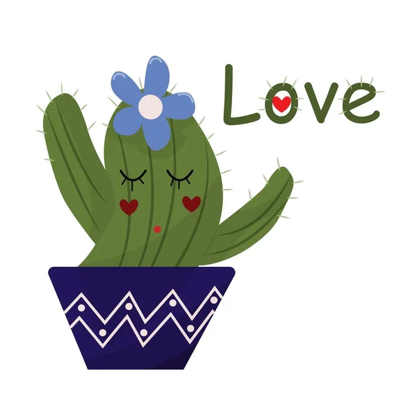 Cartoon karakter liefde cactus cartoon. Geïsoleerde vectoricoon. Geïsoleerde vectorillustratie. Grappige cactussen figuur. Print op t-shirt, kaart, sticker — Stockvector