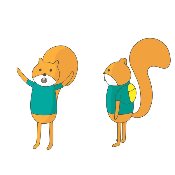 Two Squirrels Cartoon Character Vector Illustration — 스톡 벡터