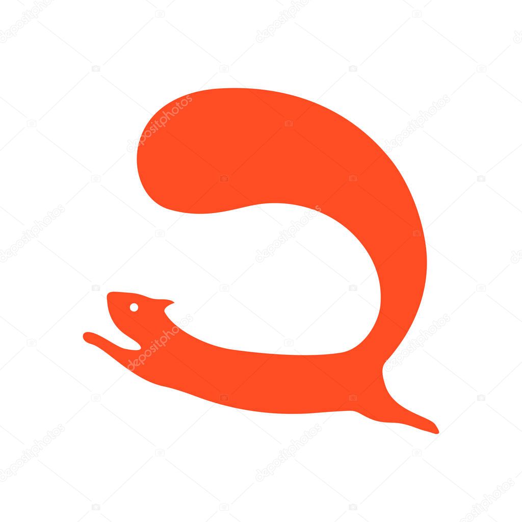Squirrel in flight icon. Red rodent, bushy tail. Vector illustration.