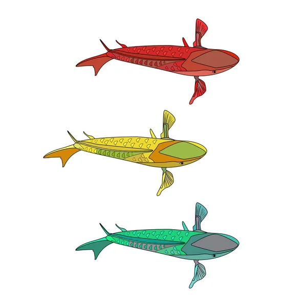 Set Farbiger Fische Blick Von Oben Vektorillustration — Stockvektor