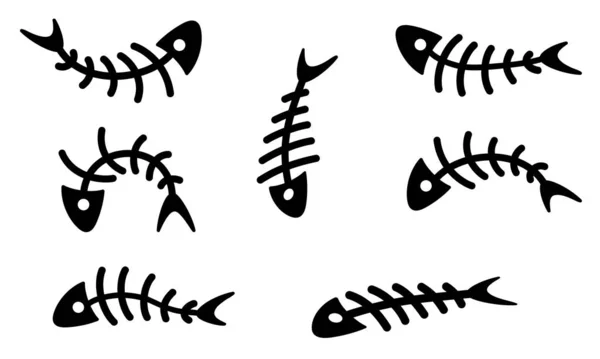 Set Fish Skeletons Flat Icons Vector Illustration — 스톡 벡터