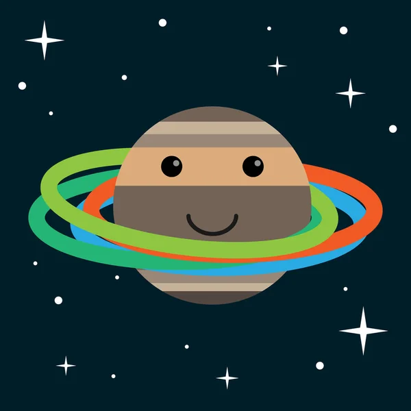 Desenhos Animados Saturno Espaço Estrelas Ilustração Vetorial —  Vetores de Stock