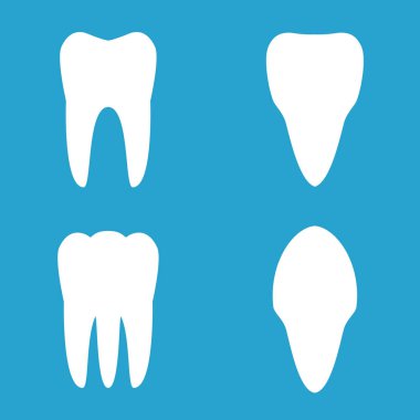 Dişler, mavi arka planda ikonlar. Vektör illüstrasyonu.