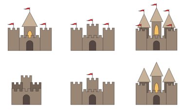 Castle yassı ikonu. Hazır, koleksiyon. Vektör illüstrasyonu