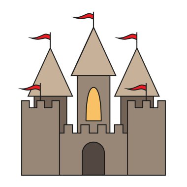 Castle yassı ikonu. Vektör illüstrasyonu.