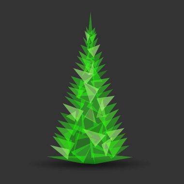 Koyu gri arka planda üçgenlerden yapılmış Noel ağacı. Vektör illüstrasyonu.