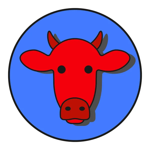 Cabeça Vermelha Uma Vaca Inscreve Círculo Azul Ilustração Vetorial —  Vetores de Stock