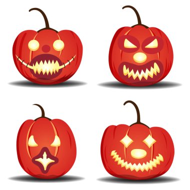 Ürkütücü balkabağı palyaçolar, hazır. Cadılar Bayramı vektör illüstrasyonu.