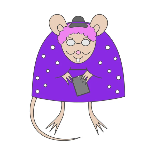Old Lady Mouse Symbol New Year Vector Illustration — 스톡 벡터