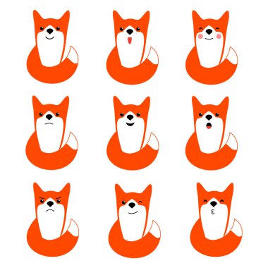 Set of cartoon foxes. Vector illustration.