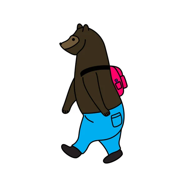 Cartoon Bear Marche Avec Sac Dos Illustration Vectorielle — Image vectorielle