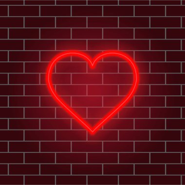 Neon heart. Retro red glowing heart sign. Night light advertising. Vector illustration