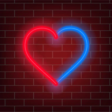 Neon heart two-tone. Retro glowing heart sign. Night light advertising. Vector illustration