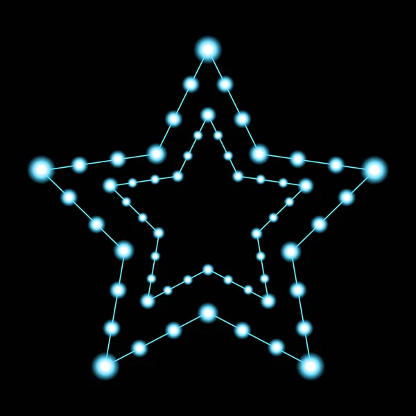 Estrellas Azules Con Círculos Luminosos Brillantes Sobre Fondo Oscuro Ilustración — Vector de stock