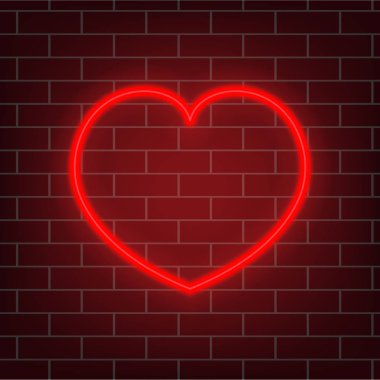 Neon heart. Retro red glowing heart sign. Night light advertising. Vector illustration