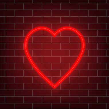 Neon heart. Retro red glowing heart sign. Night light advertising. Vector illustration