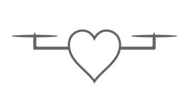 Kalp uçuyor. Soyut insansız hava aracı. Pervaneli kablosuz cihaz, uzaktan kumandalı helikopter, kuadkopter, uzaktan kumandalı uçan robotlu uçak, çoklu helikopter vektörü..