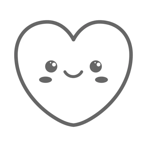 Corazón Kawaii Bonita Cara Ilustración Vectorial — Vector de stock