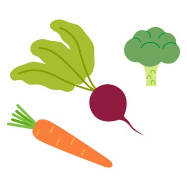 Carrot. Beet. Broccoli. A set of vegetables. Vector illustration