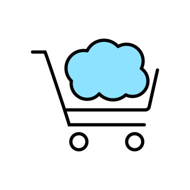 Bulut taşıyan alışveriş arabası. Vektör illüstrasyonu.