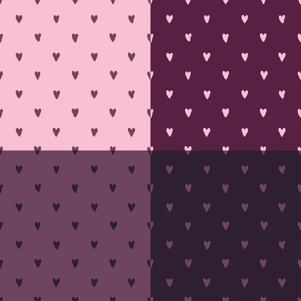 Set of vector seamless pattern with hand drawn graphic hearts. — Stock Vector