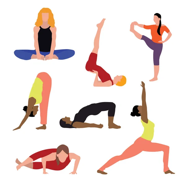 Set of yoga poses. Young women do yoga exercises. Stock Vector Image by ...