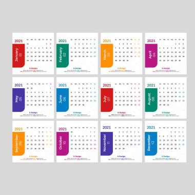 Renkli Masa Takvimi 2021, Masa Takvimi 2021 tasarım şablonu