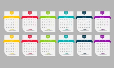 Masa takvimi 2019, Masa takvimi 2021, şablon vektörü